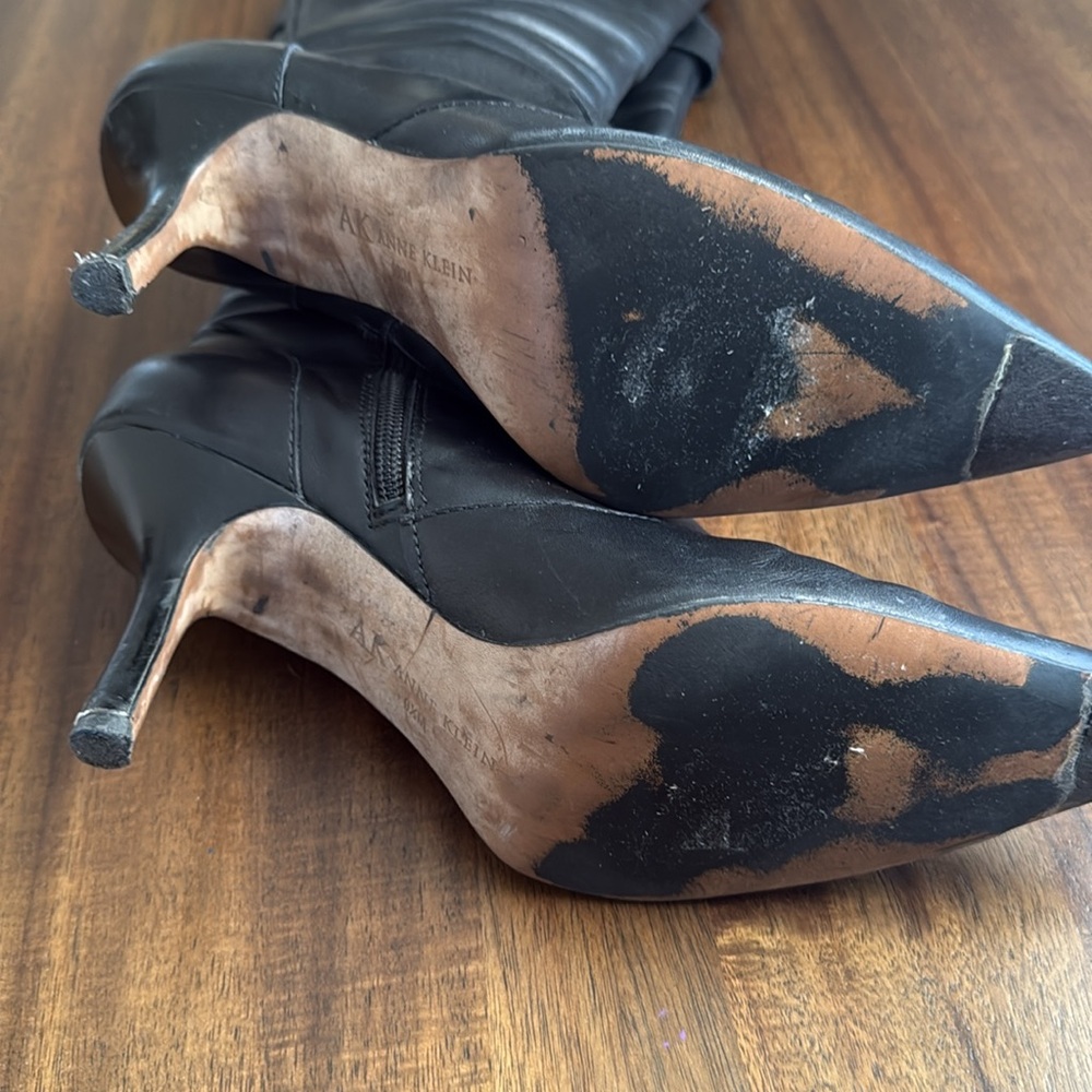 Anne Klein Akdevorah Black Leather Knee-High Boots 9.5 - Picture 3 of 8